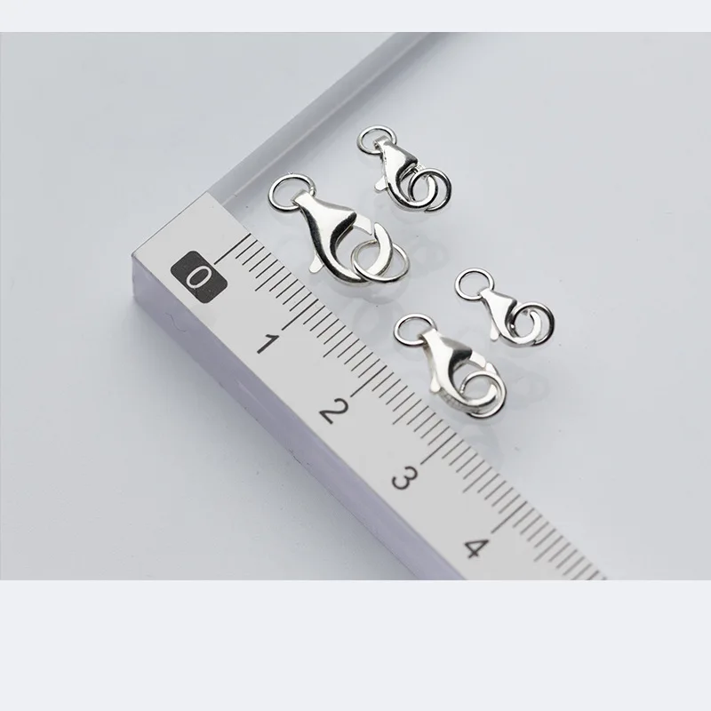 1pc 100% 925 Sterling Silver Lobster Clasp With Rings Multi Size Square/Round Spring Clasps Connector DIY Fine Jewelry Making