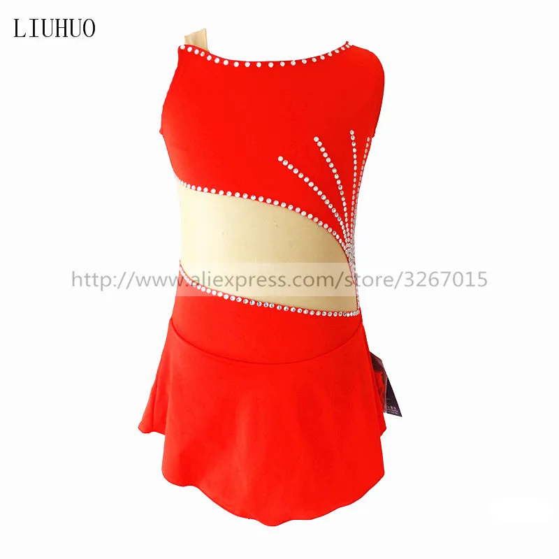 LIUHUO Ice Figure Skating Dress Women\'s Girls Competition Performance Costume Leotard Rhythmic Gymnastics Roller Red Sleeveless