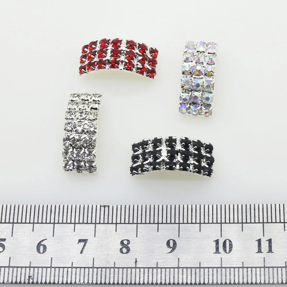 New 10Pcs/set 20mm*8mm Arched Rhinestone Buckles Diamond Buttons Plated silver Square Invited to the Wedding Ribbon Slider