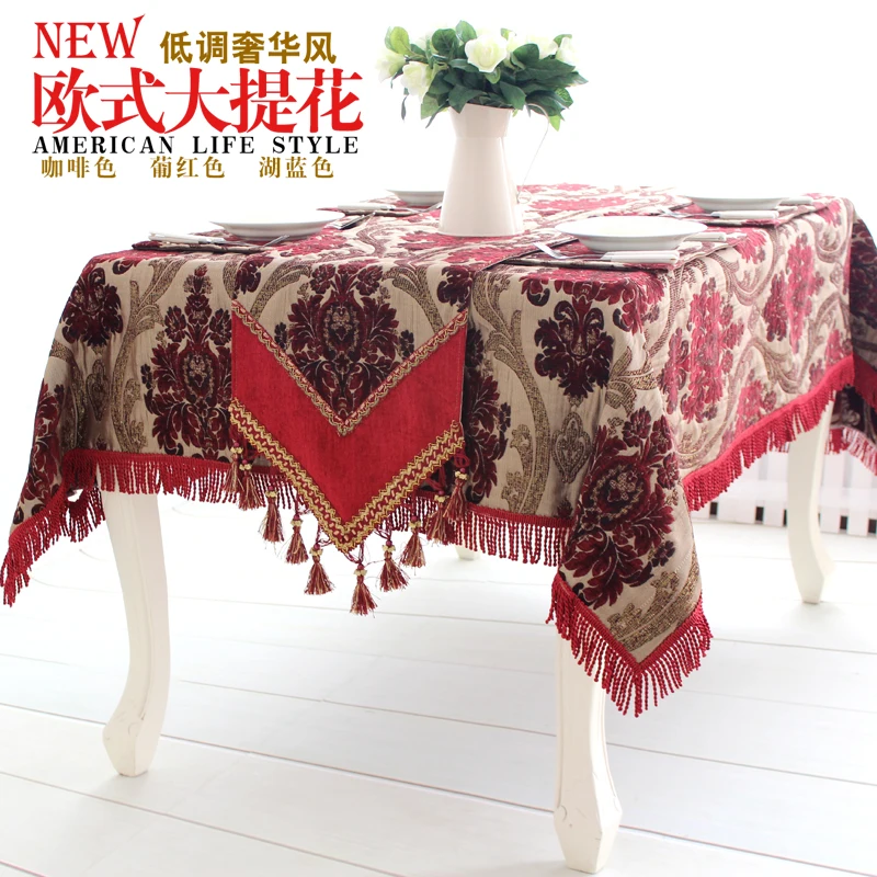 Sky Blue Table Runner high-end luxury fashion European pastoral style rectangular table Bubu arts circle round tablecloths table