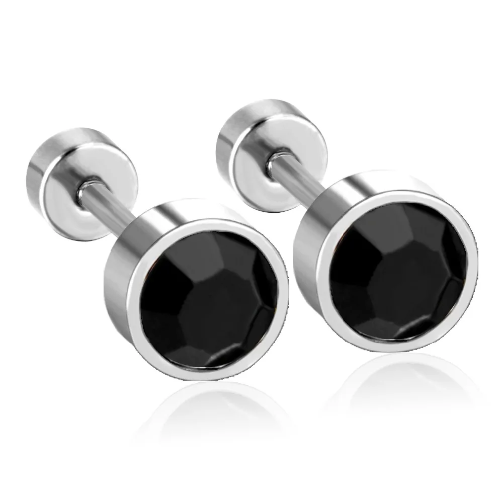 LUXUSTEELBlack Color Crystal Ear Screw Stud Earring Jewelry Stainless Steel Earring Fashion Jewelry For Women/Girl