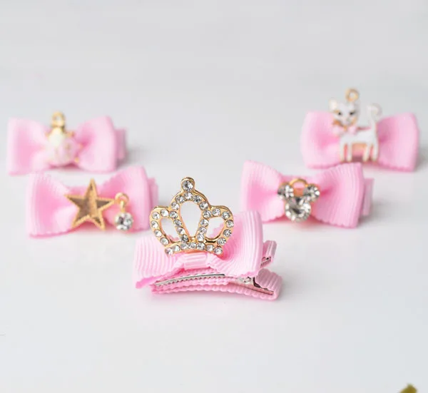 2016 New South Korean Pet/children hair super shiny diamond crown kitten package edge clip 20pcs