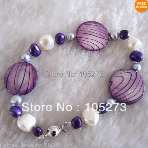 Lovely Pearl Jewelry 7.5inch AA 5-20MM Mixes Color Natural Freshwater Pearl Bracelet Shell Beads Lady's Style New Free Shipping