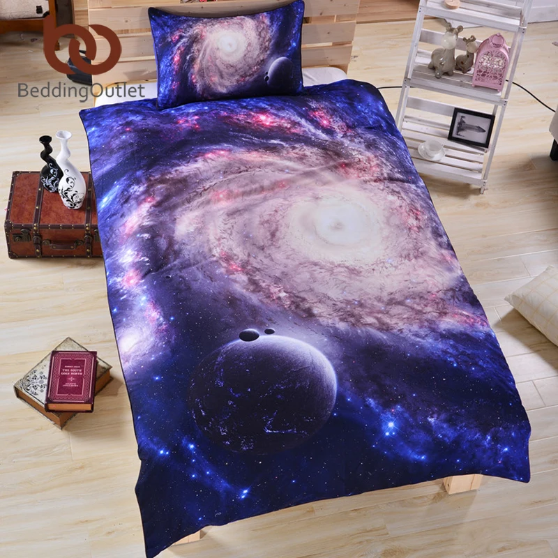 

BeddingOutlet 3D Galaxy Bedding Set Navy Blue Bedclothes Close to Nature Duvet Cover Set Twin Single Full Bedding Queen Size