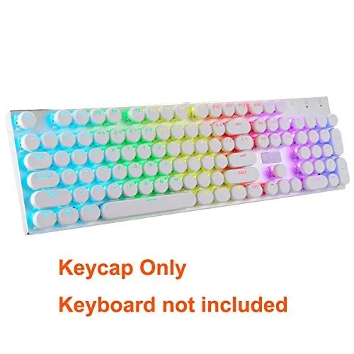 White Typewriter Style Round Keycaps Double Shot Injection Mechanical Keycap for Cherry MX Stem Backlit Gaming Keyboard DIY