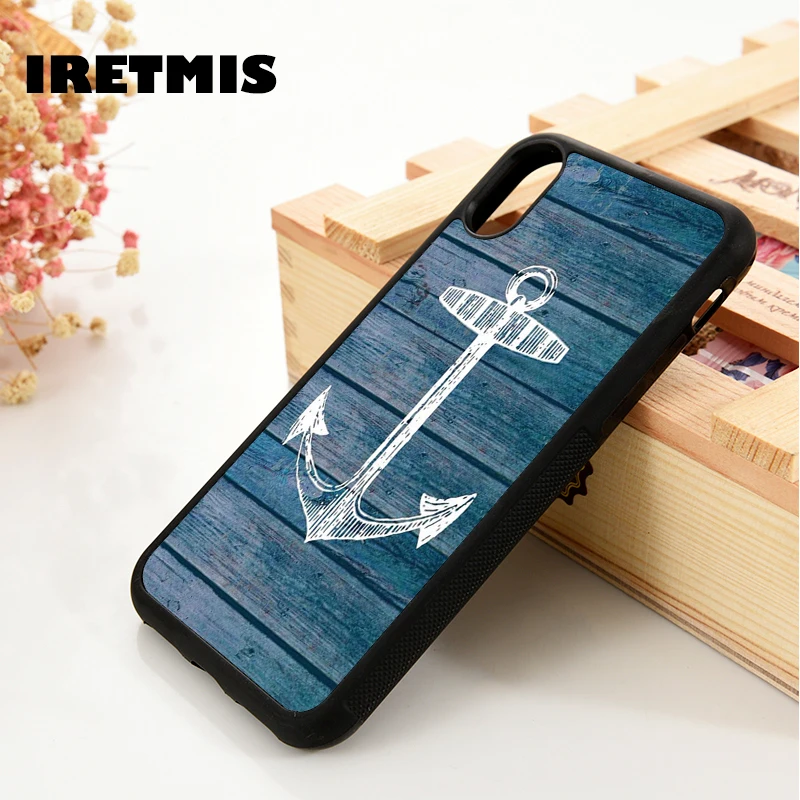 Iretmis 5 5S SE 6 6S Soft TPU Silicone  phone case cover for iPhone 7 8 plus X Xs 11 Pro Max XR Vintage Anchor wood Style