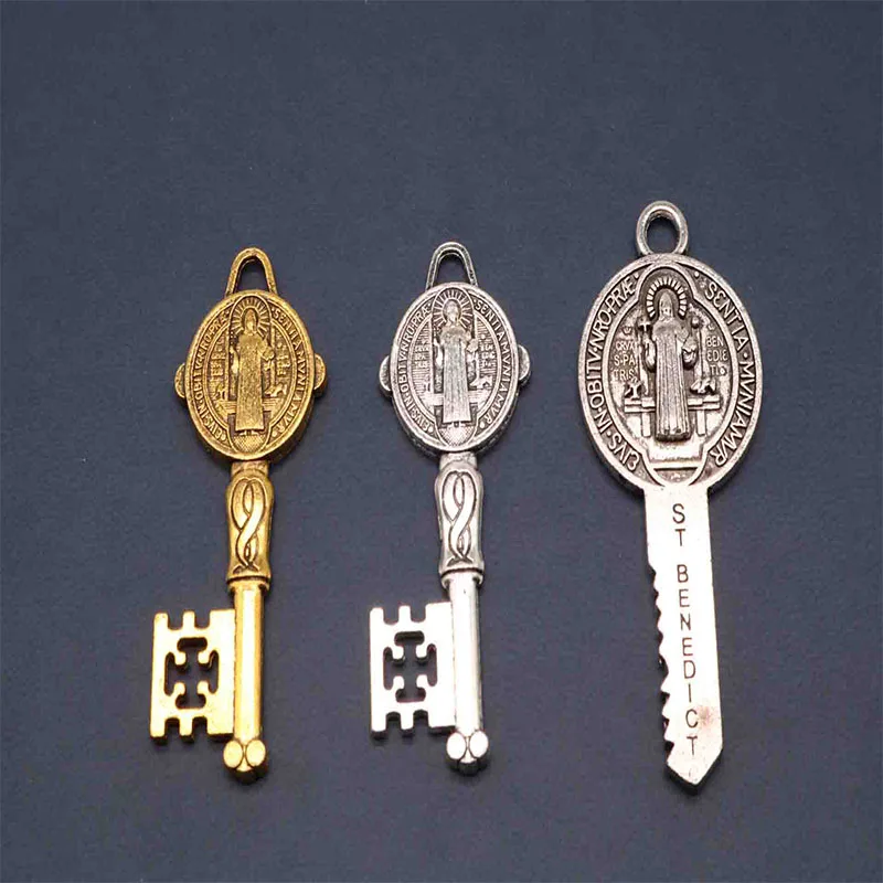 St. Benedict Exorcism Medal Catholic Cross Key Charm Jesus Peace Icon Alloy Handmade Jewelry DIY