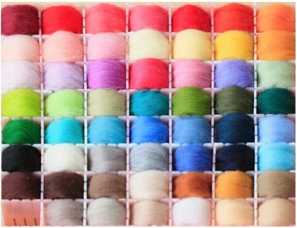 Mix 36 Colors Merino Wool Fibre Roving For Needle Felting Hand Spinning DIY Fun Doll Needlework wool,roving 5g /Bag 66s