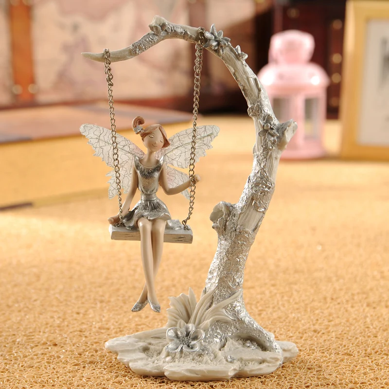 European Resin Angel Ornaments, Miniature Figurines, Swing Elf, Fairy Garden, Wedding Gift, Living Room, Home Decor Accessories