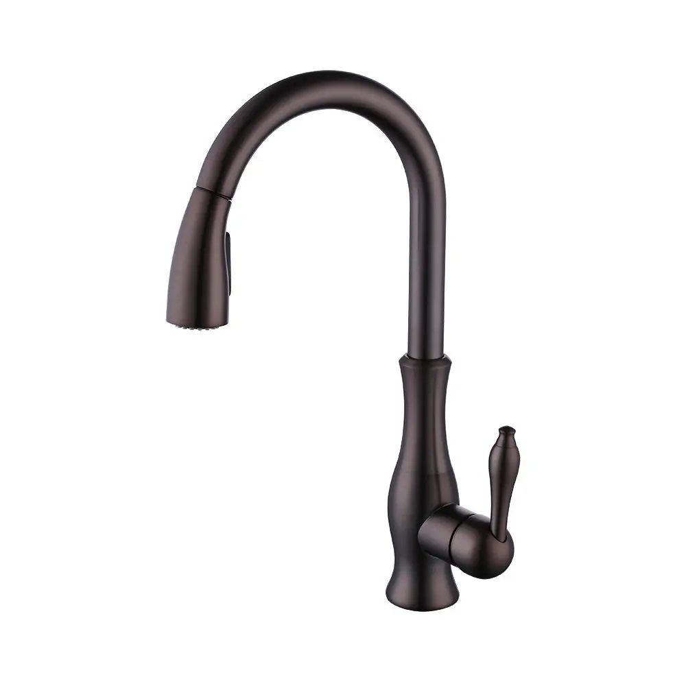 

Oil Rubbed Bronze Solid Brass High Arc Pull Down Kitchen Faucet with Retractable Pull Out Wand sprayer, Swivel Spout