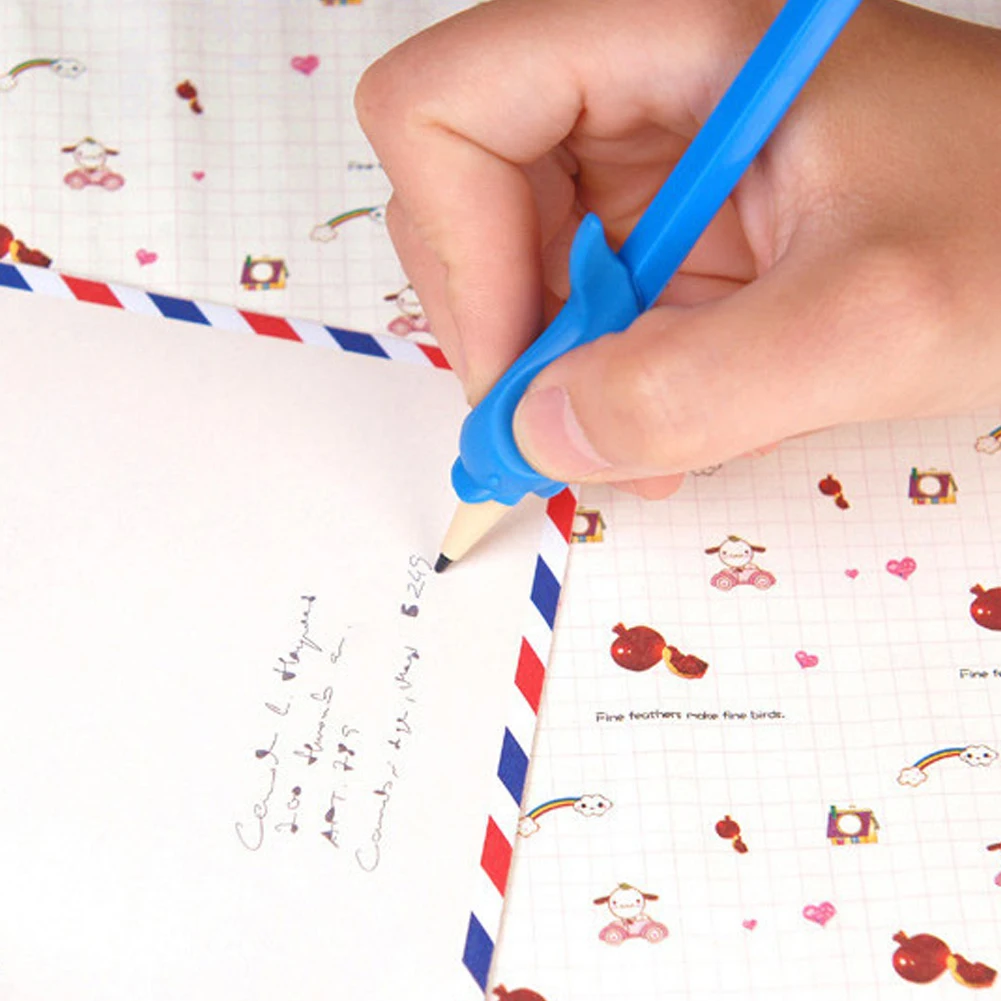 10Pcs Lembut Silicone Bahan Dolphin Pena Tahan Menulis Postur Koreksi Perangkat Anak Siswa Alat Tulis Belajar Alat Tulis