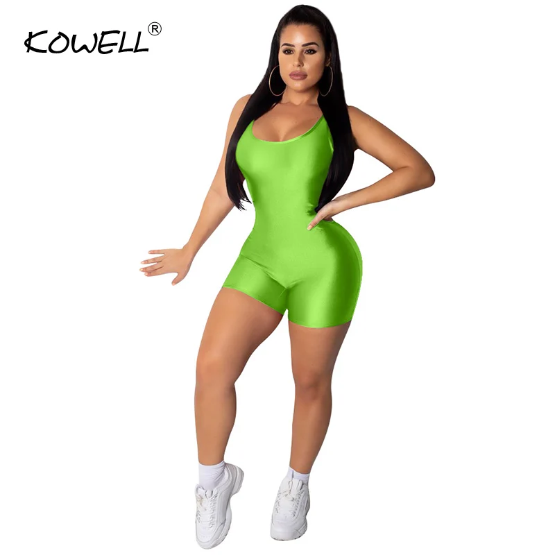 2019 nowy Neon Sexy Playsuit kobiety kombinezon jednoczęściowy Streetwear kostium body Clubwear One Piece czarne obcisłe spodenki kombinezon