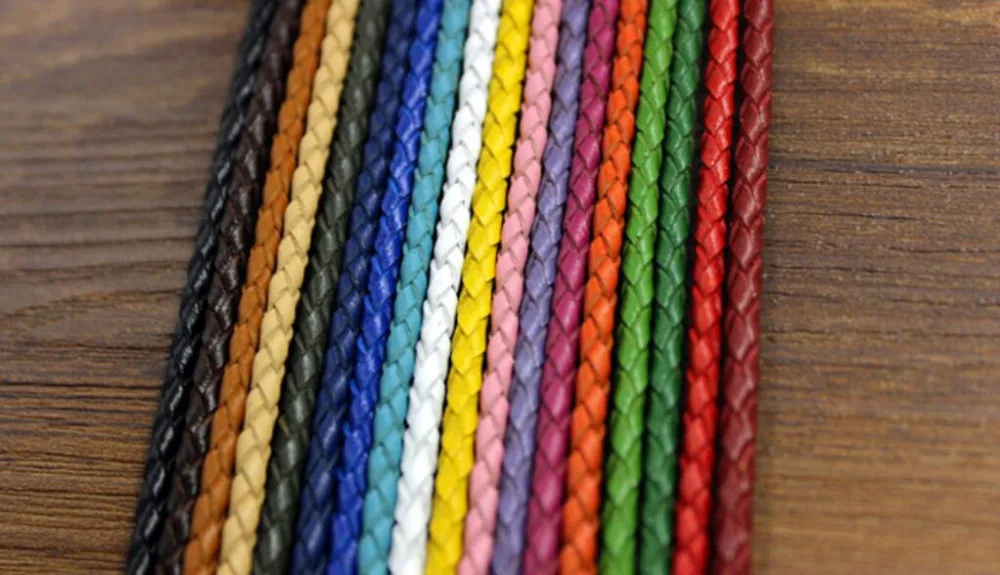 Free shipping Multi Color 10Meters 32.8 feet  Leather Cord 3mm Round Braided Bolo Genuine Leather Cord