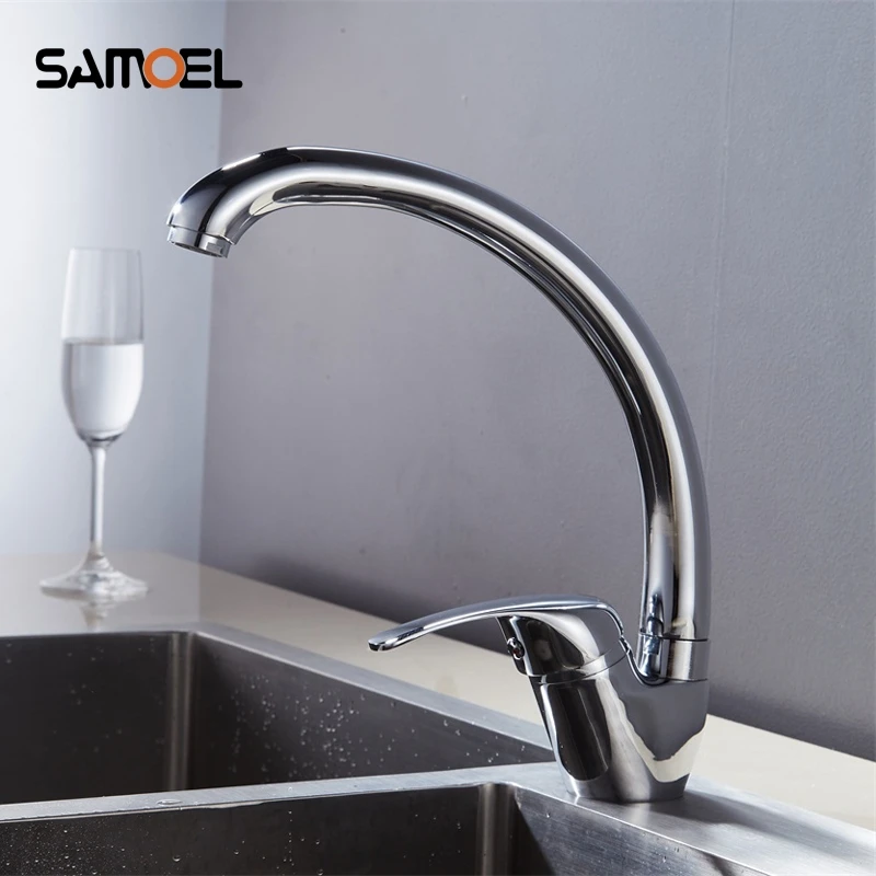 Kitchen Faucet Bend Pipe 360 Degree Rotation Water Spray Chrome Single Handle PL8008