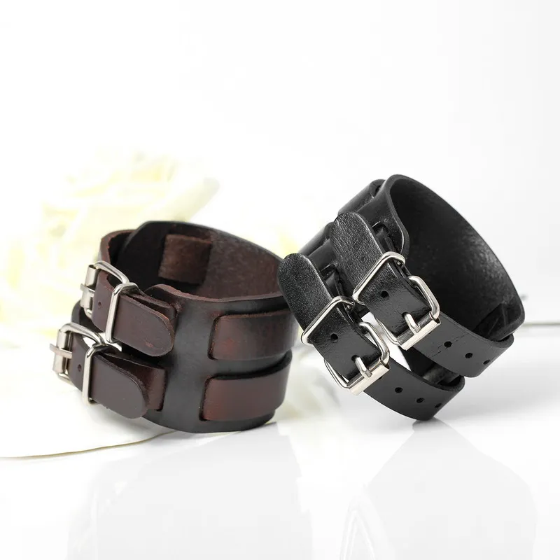 XQNI New Arrival Fashion Genuine Leather Men\'s Bracelets High Quality Knight Courage Bandage Wrap Charm Black Leather Bracelets.