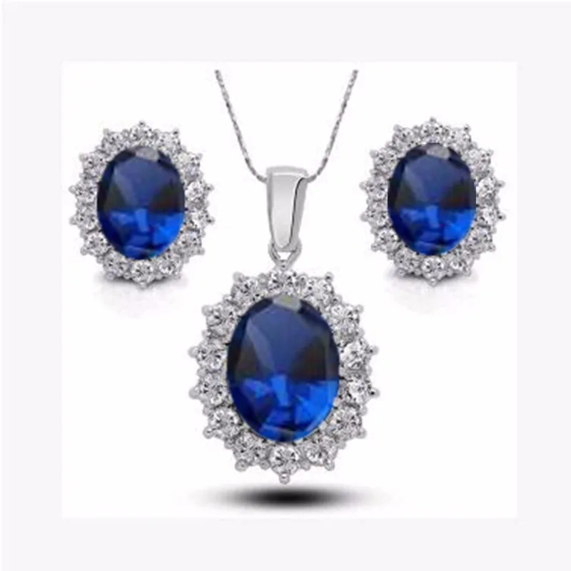 Vienkim 2021 New Fashion Blue Silver Color Crystal Jewelry Set Luxury Vintage Party Water Drop CZ Necklace&Earrings Fine Jewelry