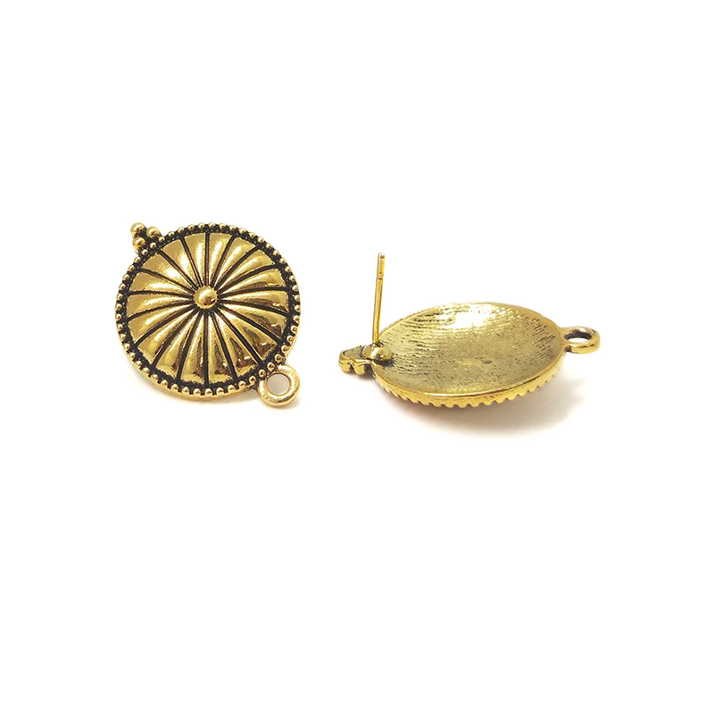 New 6pcs 27*20mm Retro Gold Zinc Alloy Sun Flowers Round Earring Base Connectors Linkers for DIY Earring Jewelry Accessories