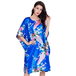 High Fashion Blau Chinesische Weibliche Polyester Robe Kleid Neuheit Vintage Yukata Casual Nachtwäsche Großhandel Einzelhandel Eine Größe S014-Q