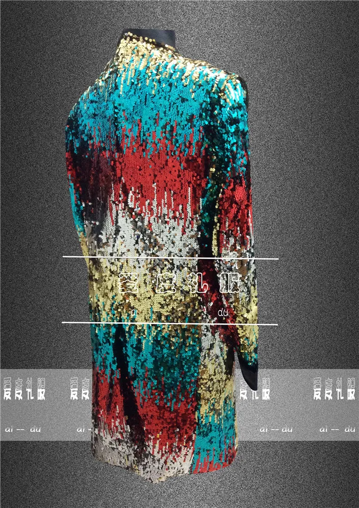 mens bling colorful full sequined beading event long jacket /dance/jazz/trendy stage performance jacket