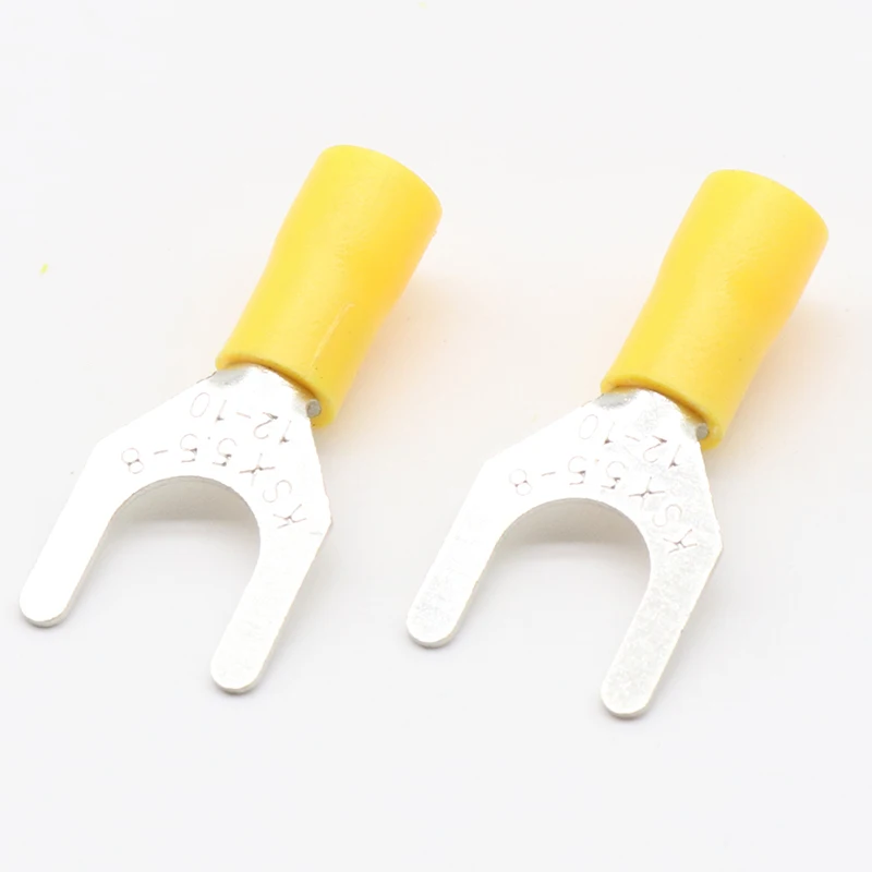 SV5.5-8 Yellow Terminal Cable Wire Connector 50PCS Insulated Fork Spade Crimp Connector Terminals Electrical Wiring SV5-8 SV