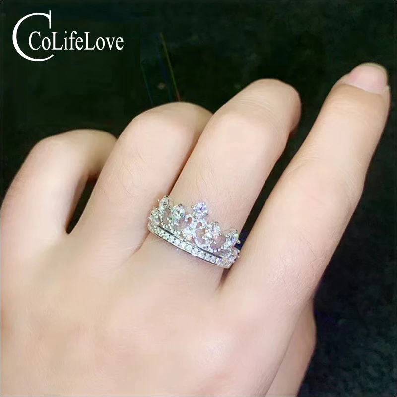 CoLife Jewelry Moissanite Crown Ring for Young Girl 5 Pieces D Color VVS1 Grade Moissanite Silver Ring Birthday Gift for Girl