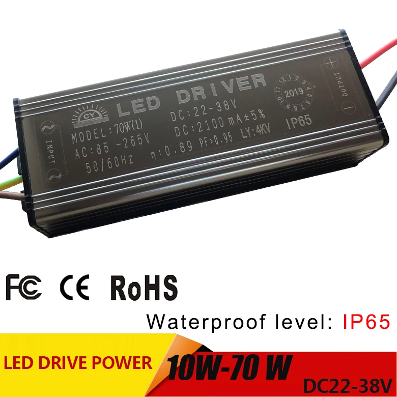 

LED Driver 10W 20W 30W 50W 70W Adapter Transformer AC85V-265V to DC22-38V IP65 Power Supply 300mA 600mA 900mA 1500mA 2100mA