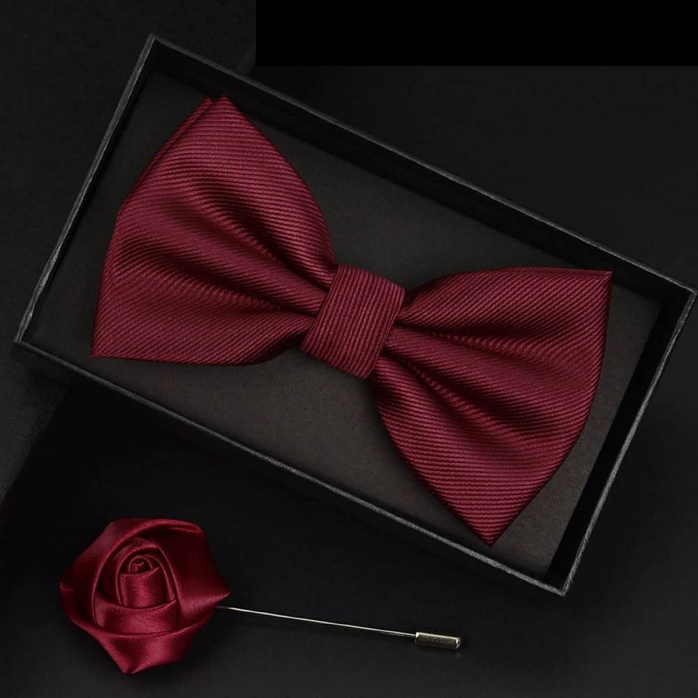

2024 New High Quality Wedding Bow Tie for Men Butterfly Fashion Solid Color Groom Business Party Cravat Red Black Gift