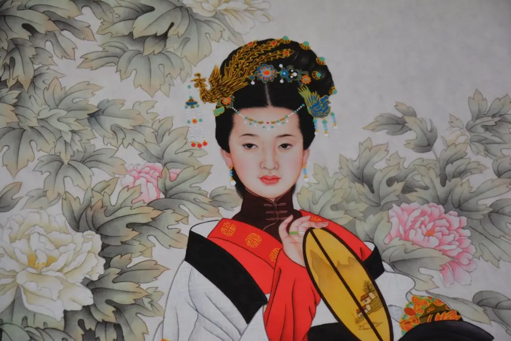 Hand-painted Chinese paintings, long axis of the Qing Dynasty in China,Chinese beauty,Free shipping