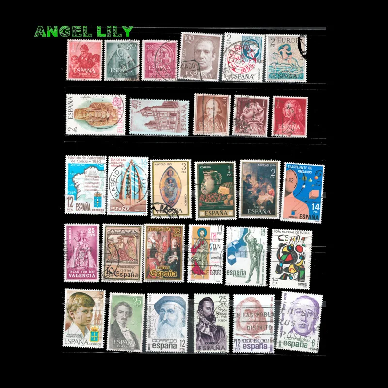 95 PCS All Postage Stamps With Post Mark From Spain For Collection