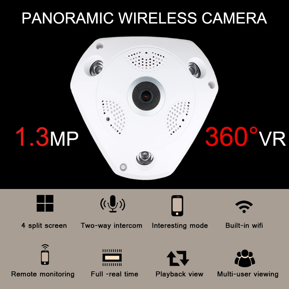 AOUERTK Panoramic Camera 1080P Two Way Audio SD Card Slot WiFi 360 Degree Full View WIFI Video IP Camera Mini CCTV VR Camera