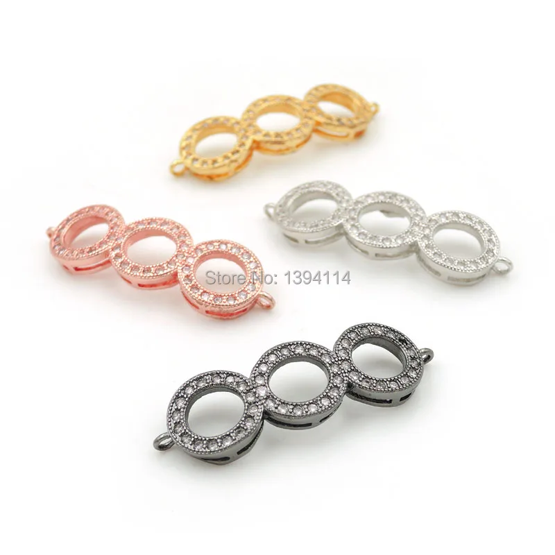 

36*10*3mm Micro Pave Clear CZ Arc Combination Connector Of 3 Circles Connection Fit For Women As DIY Bracelets Accessory