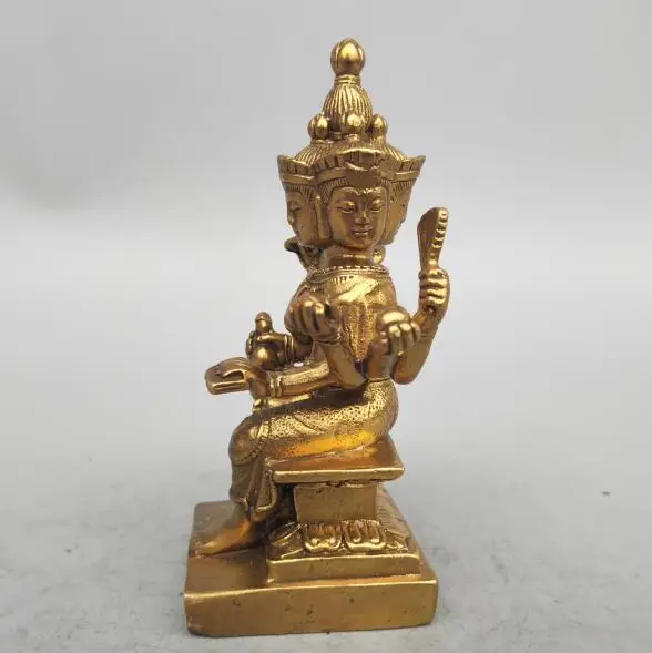 China seiko carving Pure brass Four faces Buddha small statue