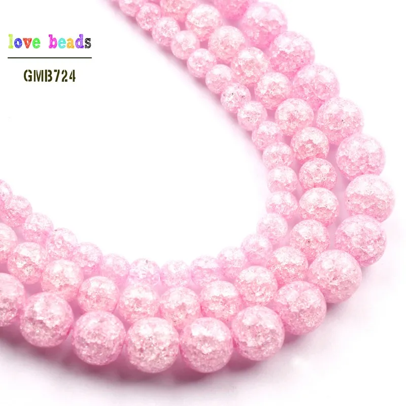 Pink Cracked Quartz Natural Stone Beads For Jewelry Making 6 8 10mm Crystal Round Beads Diy Bracelet Wholesale Perles