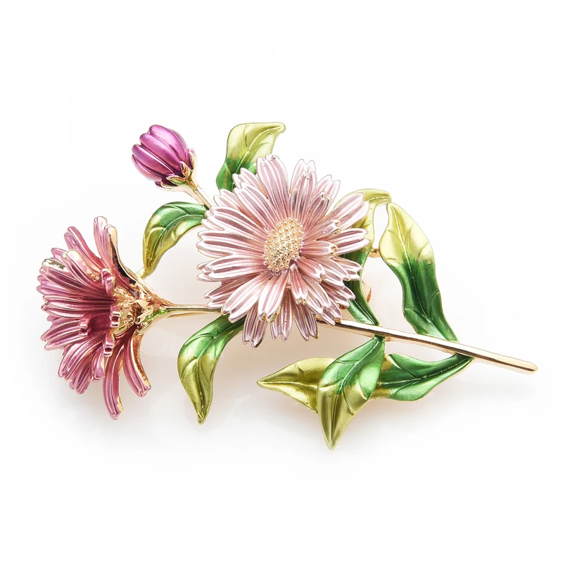 Wuli&baby Pink Daisy Bouquet Enamel Brooches Metal Flowers Weddings Banquet Brooch Pins For Women And Men