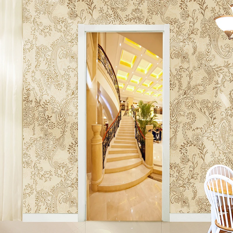 Photo Wallpaper 3D Golden Stairs Murals Hotel Living Room Door Sticker Modern Spatial Expansion PVC Wall Papers Papel De Parede