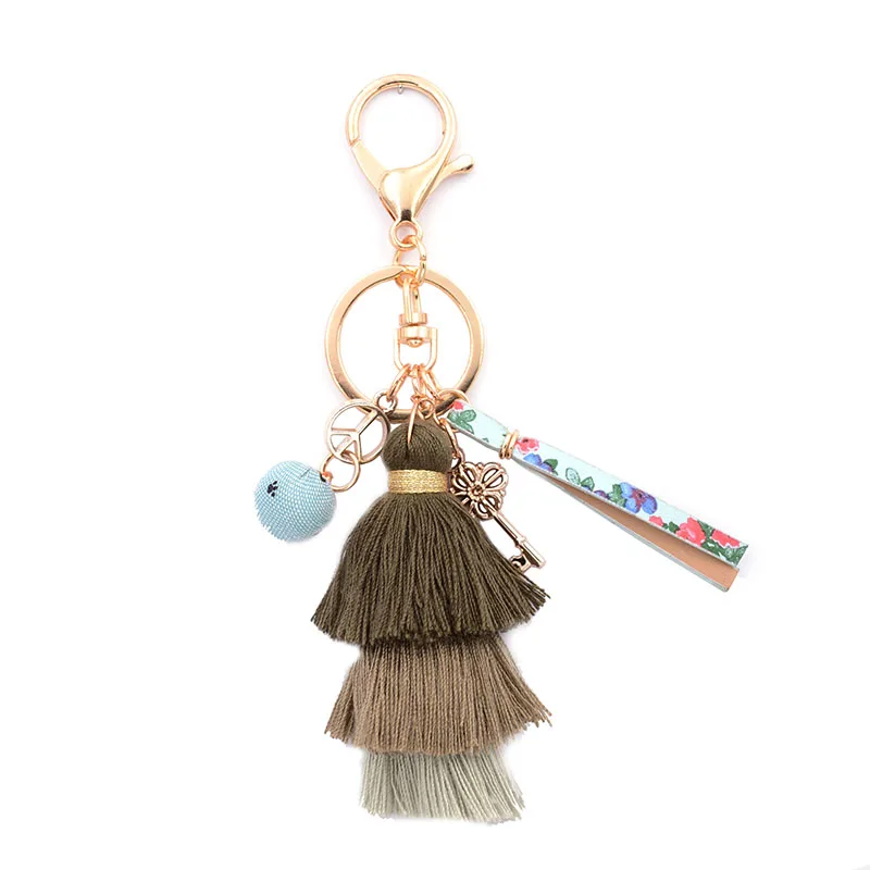 WELLMORE BOHEMIA leather,Cloth ball,key,long tassel colorful  alloy Key Chain For Women Girl Bag Keychain wholesale jewelry