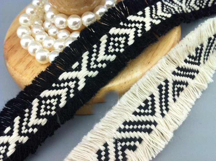 

5 yard 2.5cm 0.98" wide ivory/black tassels fringe tapes lace trim ribbon ML33P678