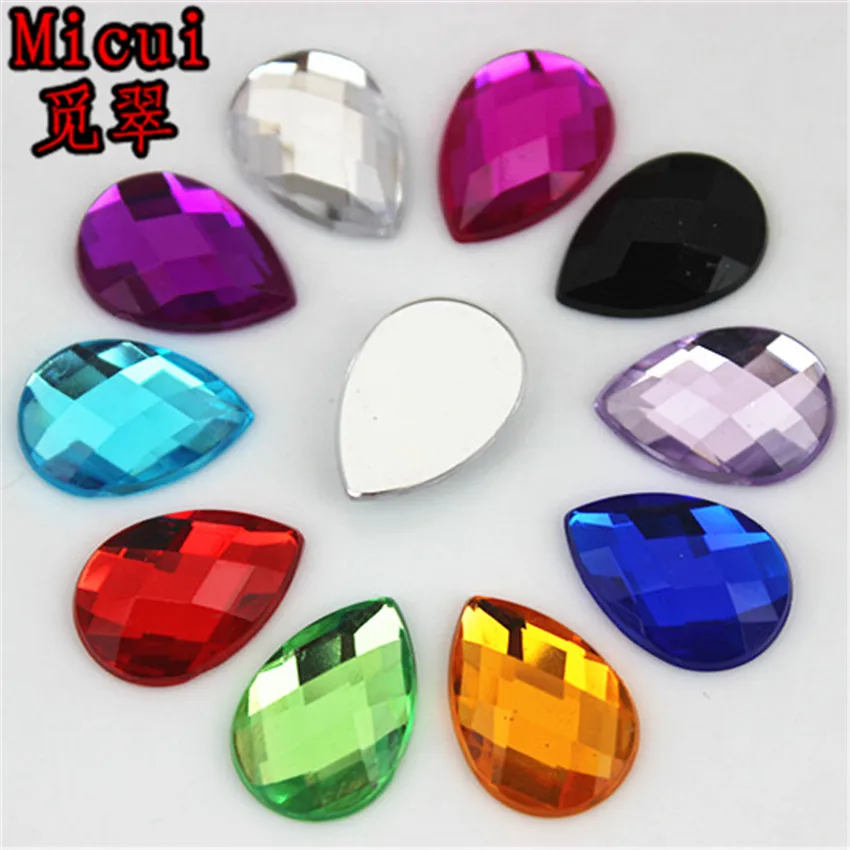 Micui 50pcs 13*18mm Drop Flatback Faceted Acrylic Rhinestones Crystals DIY Glue On Gems For Clothes Dress Craft DIY MC318