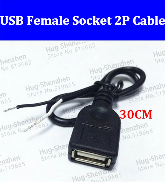 

High quality USB female socket data adapter plug jcak Cable ,2Pin 2A3A ,Soldering ,DIY ,30CM 50pcs/lot