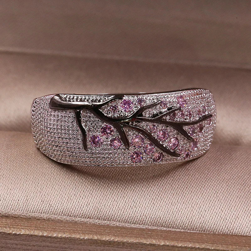 fashion Shiny Tree Branch Ring of colorful Crystal zircon branch Rings for Women Unique Punk Branch wedding party Jewelry gift