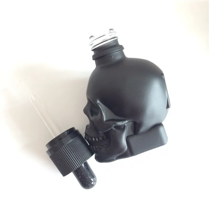 10pcs/lot Creative 30ml/cc Empty Black Skull Glass Dropper Bottles For Eliquid Essential Oils Perfume Bottles In Refillable