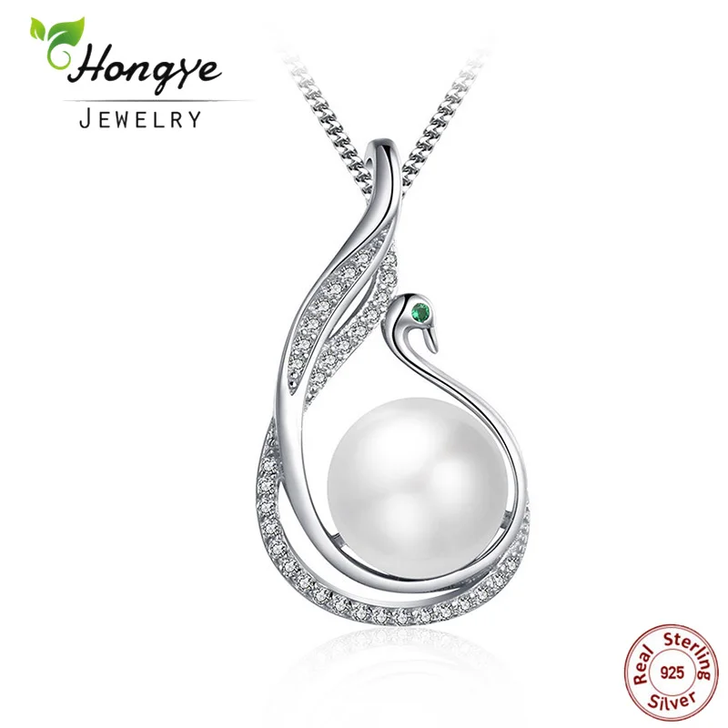 

Hongye New Design 925 Sterling Silver 11 MM Freshwater Pearl Necklace For Women Lovely Swan Pendant Jewelry Kolye Collares