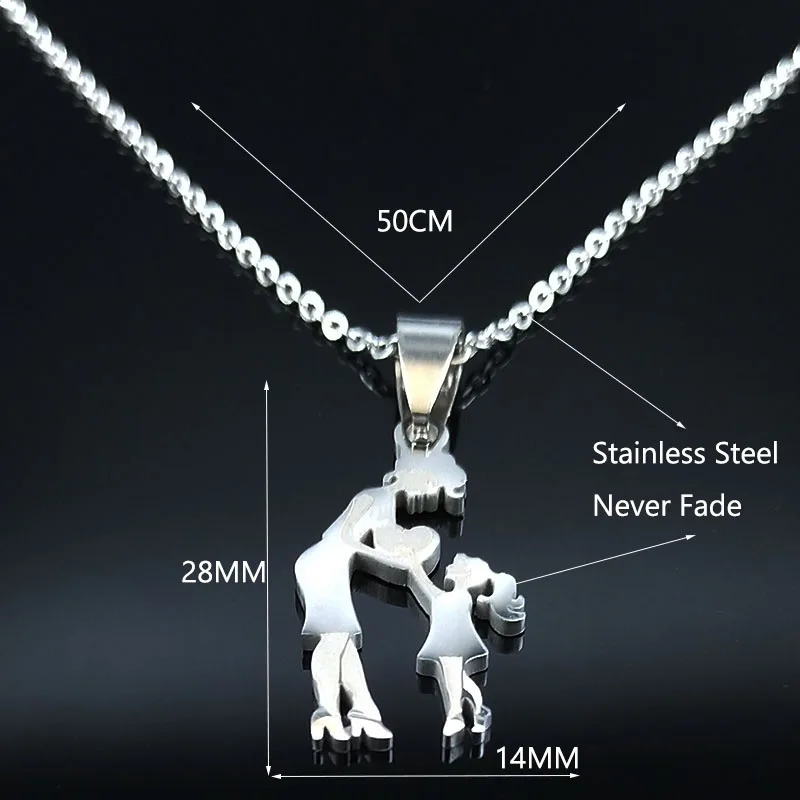 Mutter Tochter Familie Halskette Edelstahl Kette Kinder Kind Silber Farbe Anhänger Halsketten Schmuck Frauen Muttertag Geschenk – Detail 3