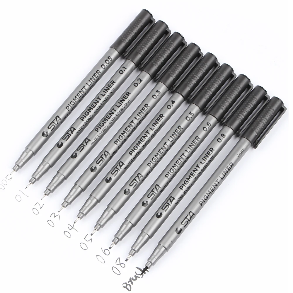 

STA 9pcs fine Pigment Liner Pen Water Based ink Needle Drawing pen Professional Marker Hook line Pen Design Sketch Art supplies