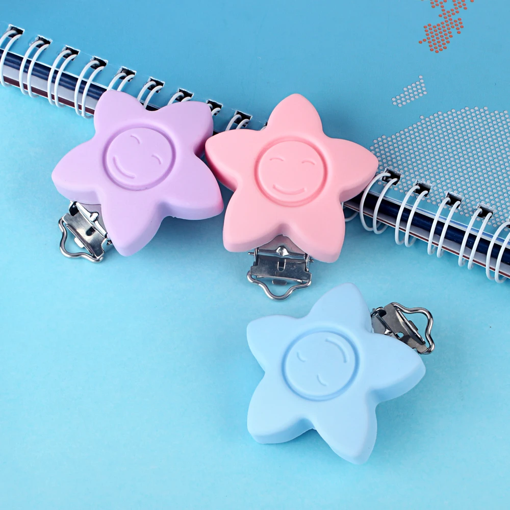 Keep&Grow 3Pcs Star Shaped Silicone Pacifier Clips BPA Free Baby Teethers Baby Teething Food Grade Nursing DIY Nipple Holder