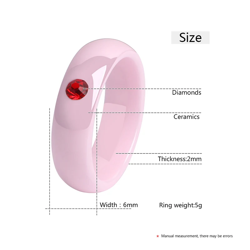 Lovely Cute Pink Rings One Red Crystal CZ Healthy Ceramic Rings for Women Never Fade Comfortable Fit Party Jewelry Gift