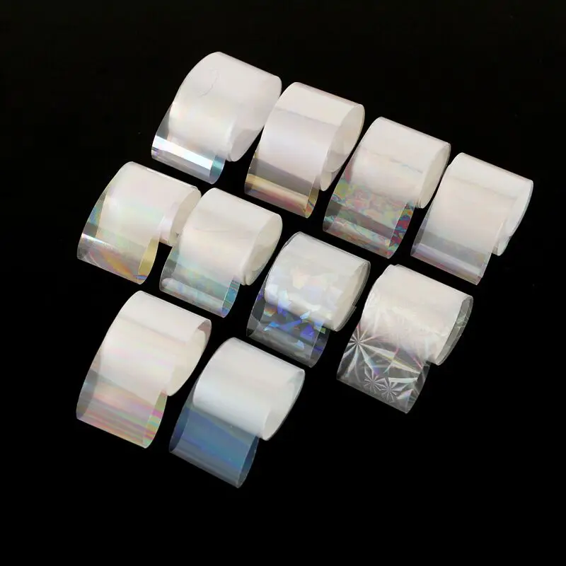 10 Stück Holographisches Nagelfolien-Set 2,5x100cm Gradient Transparent AB Farbtransfer-Aufkleber für Maniküre Nagelkunst-Dekorationen – Detail 2
