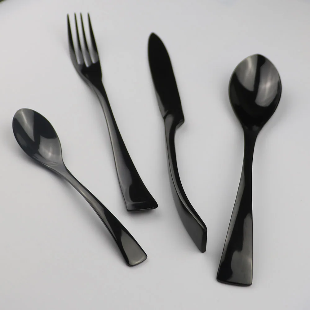 JANKNG 4Pcs/Lot Black Stainless Steel Dinnerware Polishing Cutlery Set Kitchen Tableware Fork Steak Knife TeaSpoon Dinner Set