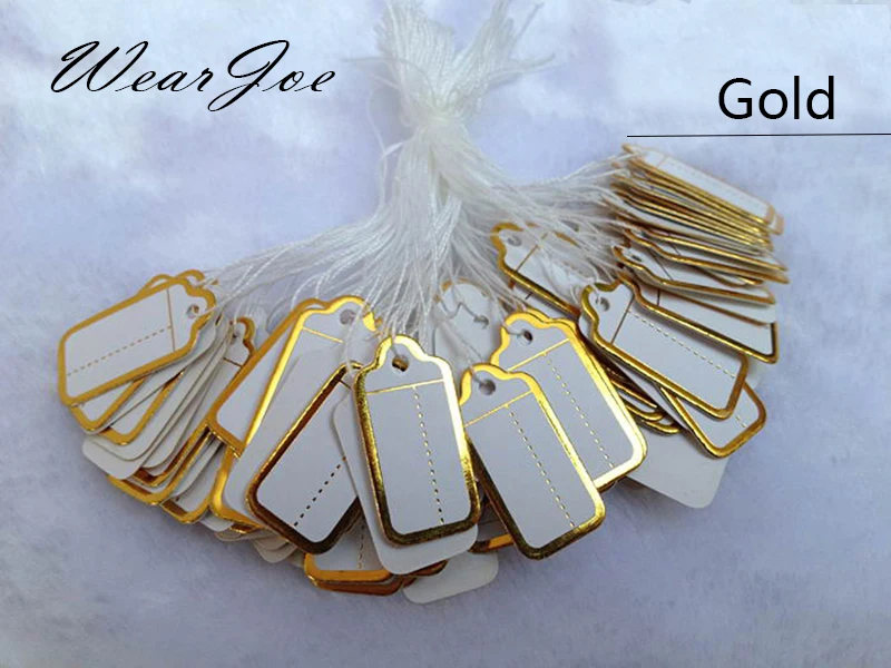 Kostenloser Versand 100 Stück Schmuck Schnur Schnur Preisschilder Benutzerdefinierter Druck Blanko Etikett Gold Silber Display Zubehör Juweliergeschäft – Detail 3