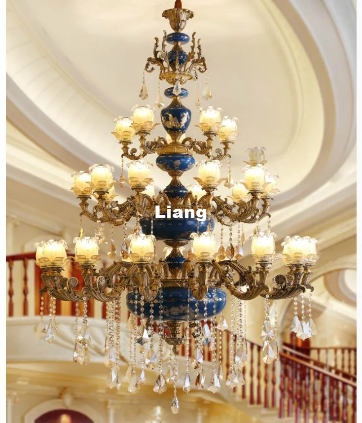 European Modern Luxury Project Lights Chandelier Light Fixture Brass Palace Hotel Large Crystal Chandelier Lamp Lustres Lighting